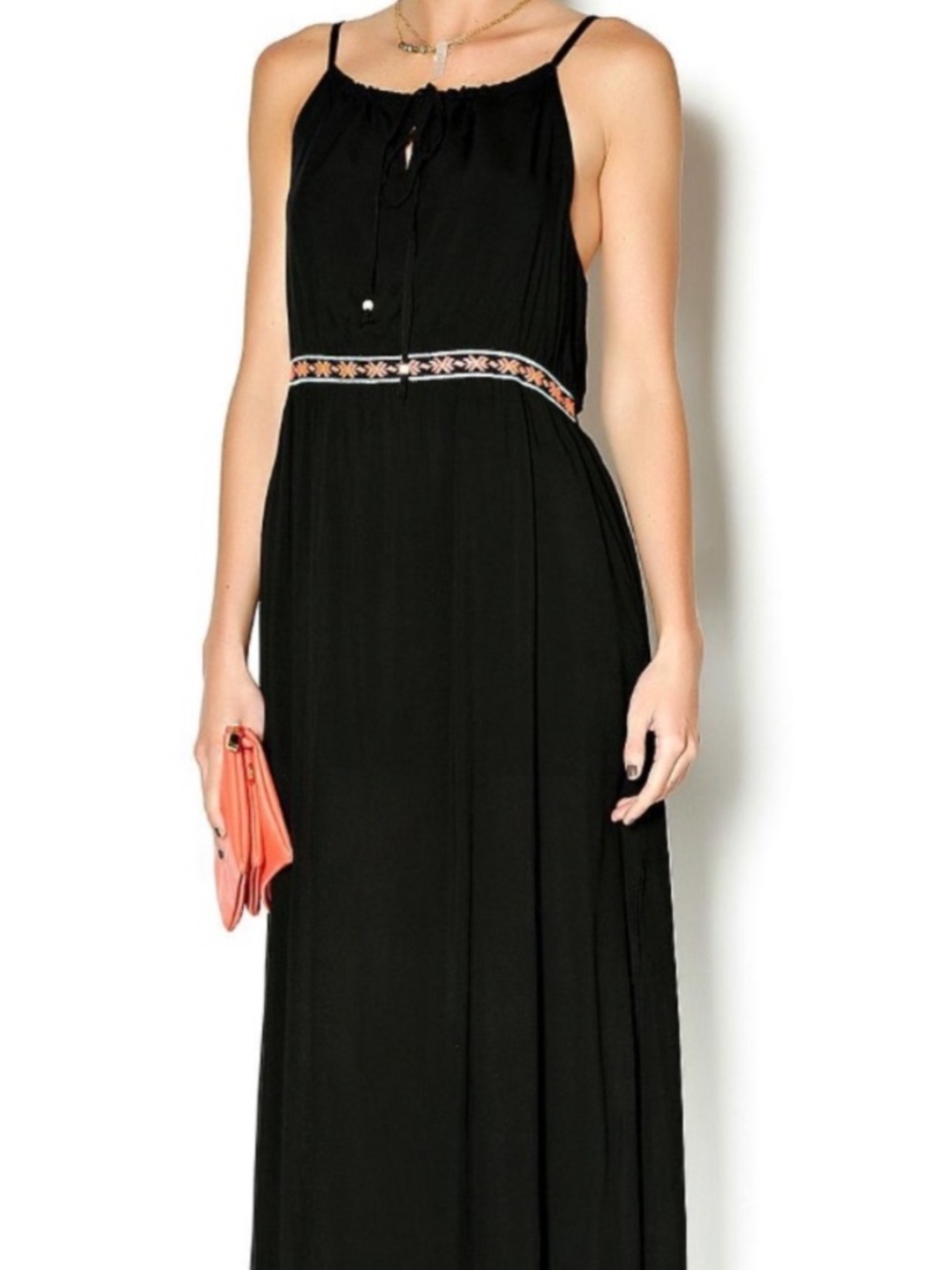 Umgee Black Maxi Dress with Embroidered Waistband